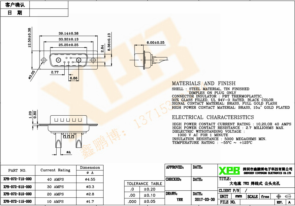 大電流 7W2 焊線式 公頭光孔連接器規格書